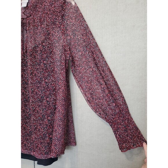 Chico's Herringbone Sheer Mesh Top w/Camisole Ruffle Tie-Neck Size 3 (XL) - Picture 2 of 6